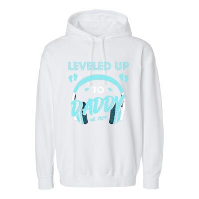 Leveled Up To Daddy Est 2024 Pregnancy Fathers Day Gift Garment-Dyed Fleece Hoodie