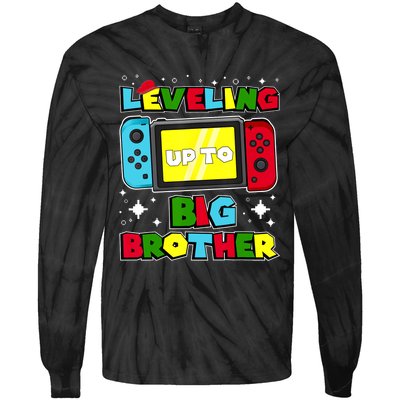 Leveling Up To Big Brother 2024 Gaming Boy Big Bro Tie-Dye Long Sleeve Shirt