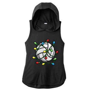 Light Up the Court with Volleyball Christmas Ball Ladies PosiCharge Tri-Blend Wicking Draft Hoodie Tank