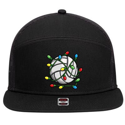 Light Up the Court with Volleyball Christmas Ball 7 Panel Mesh Trucker Snapback Hat