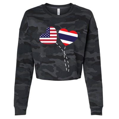 Loving USA Thailand Flag Heart Thai Americans Love Cropped Pullover Crew