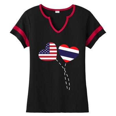 Loving USA Thailand Flag Heart Thai Americans Love Ladies Halftime Notch Neck Tee