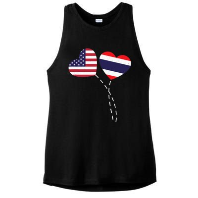 Loving USA Thailand Flag Heart Thai Americans Love Ladies PosiCharge Tri-Blend Wicking Tank