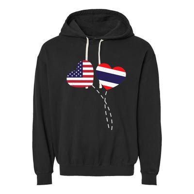 Loving USA Thailand Flag Heart Thai Americans Love Garment-Dyed Fleece Hoodie