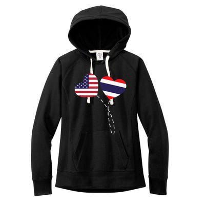 Loving USA Thailand Flag Heart Thai Americans Love Women's Fleece Hoodie