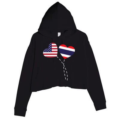 Loving USA Thailand Flag Heart Thai Americans Love Crop Fleece Hoodie