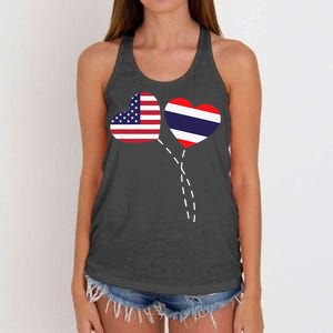 Loving USA Thailand Flag Heart Thai Americans Love Women's Knotted Racerback Tank