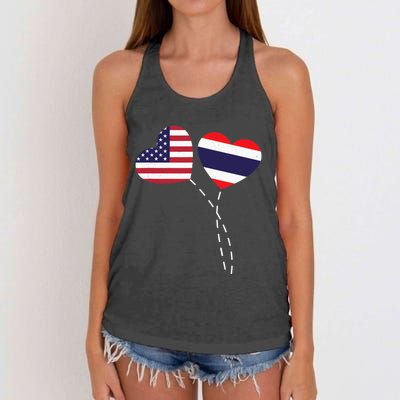 Loving USA Thailand Flag Heart Thai Americans Love Women's Knotted Racerback Tank