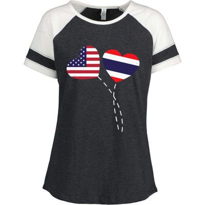 Loving USA Thailand Flag Heart Thai Americans Love Enza Ladies Jersey Colorblock Tee