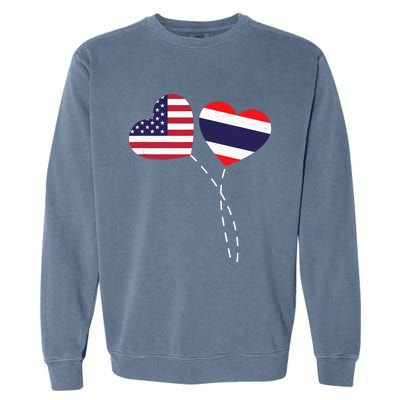 Loving USA Thailand Flag Heart Thai Americans Love Garment-Dyed Sweatshirt