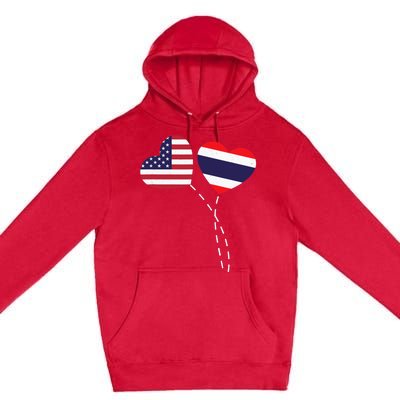 Loving USA Thailand Flag Heart Thai Americans Love Premium Pullover Hoodie