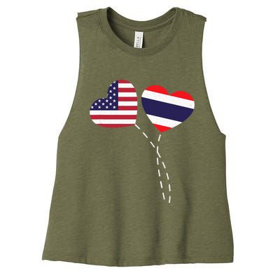 Loving USA Thailand Flag Heart Thai Americans Love Women's Racerback Cropped Tank