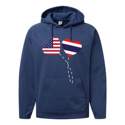 Loving USA Thailand Flag Heart Thai Americans Love Performance Fleece Hoodie