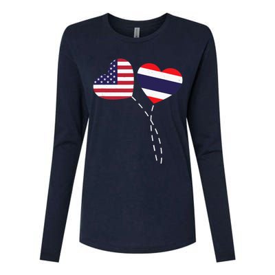 Loving USA Thailand Flag Heart Thai Americans Love Womens Cotton Relaxed Long Sleeve T-Shirt