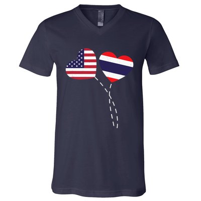 Loving USA Thailand Flag Heart Thai Americans Love V-Neck T-Shirt