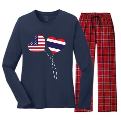 Loving USA Thailand Flag Heart Thai Americans Love Women's Long Sleeve Flannel Pajama Set 