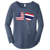 Loving USA Thailand Flag Heart Thai Americans Love Women's Perfect Tri Tunic Long Sleeve Shirt