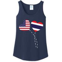 Loving USA Thailand Flag Heart Thai Americans Love Ladies Essential Tank