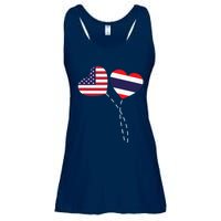 Loving USA Thailand Flag Heart Thai Americans Love Ladies Essential Flowy Tank