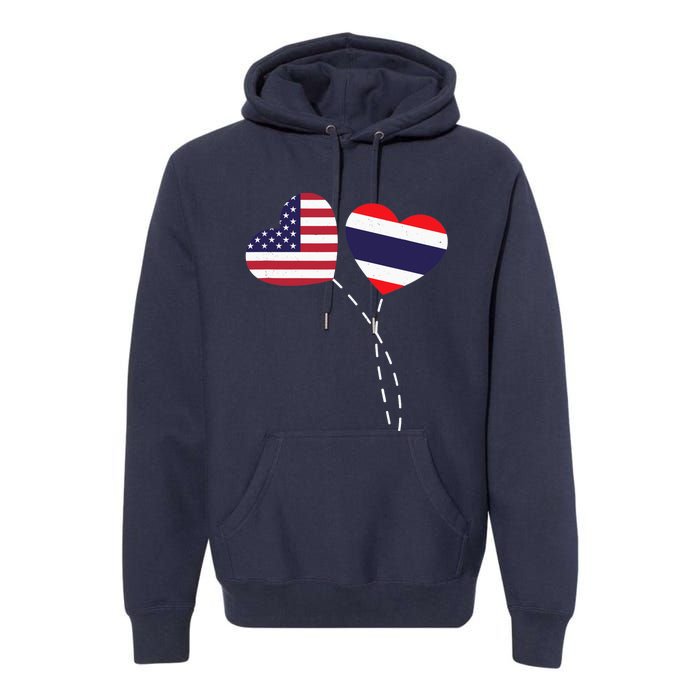 Loving USA Thailand Flag Heart Thai Americans Love Premium Hoodie