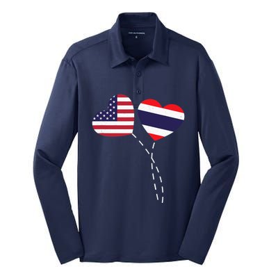 Loving USA Thailand Flag Heart Thai Americans Love Silk Touch Performance Long Sleeve Polo