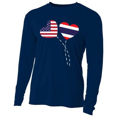 Loving USA Thailand Flag Heart Thai Americans Love Cooling Performance Long Sleeve Crew