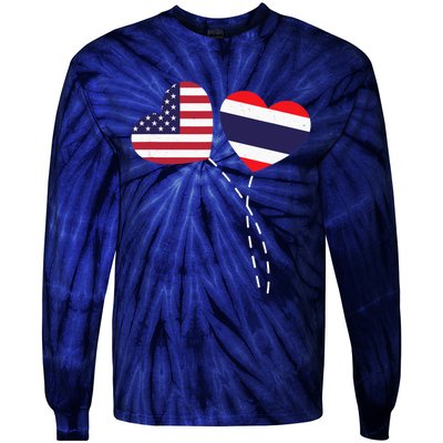 Loving USA Thailand Flag Heart Thai Americans Love Tie-Dye Long Sleeve Shirt