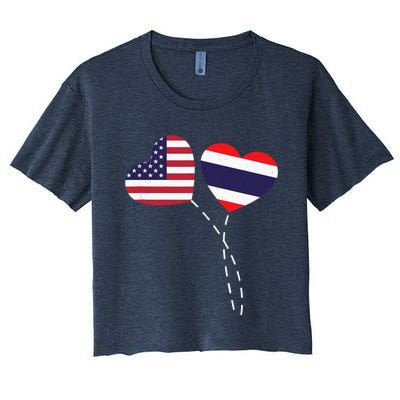 Loving USA Thailand Flag Heart Thai Americans Love Women's Crop Top Tee