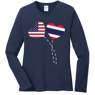 Loving USA Thailand Flag Heart Thai Americans Love Ladies Long Sleeve Shirt