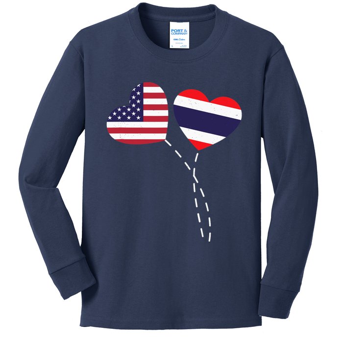 Loving USA Thailand Flag Heart Thai Americans Love Kids Long Sleeve Shirt