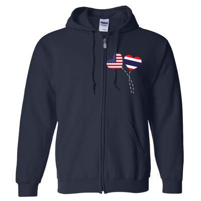 Loving USA Thailand Flag Heart Thai Americans Love Full Zip Hoodie