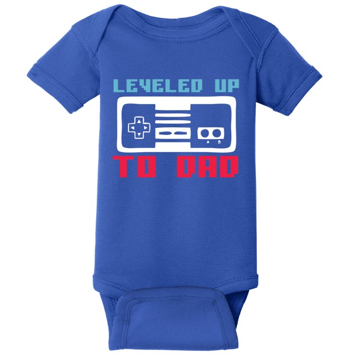 Leveled Up To Dad Funny New Father Quote Saying Retro Gaming Cute Gift Baby Bodysuit