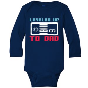 Leveled Up To Dad Funny New Father Quote Saying Retro Gaming Cute Gift Baby Long Sleeve Bodysuit