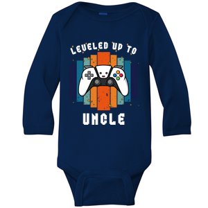 Leveled Up To Uncle Est 2024 First Time Uncle Funny Gamer Gift Baby Long Sleeve Bodysuit