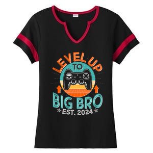 Level Up To Big Bro Est 2024 New Baby Sibling Gamer Ladies Halftime Notch Neck Tee