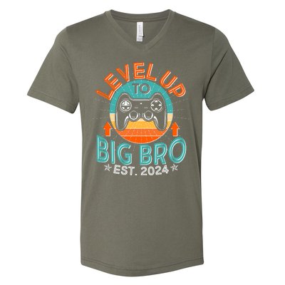 Level Up To Big Bro Est 2024 New Baby Sibling Gamer V-Neck T-Shirt