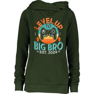 Level Up To Big Bro Est 2024 New Baby Sibling Gamer Womens Funnel Neck Pullover Hood