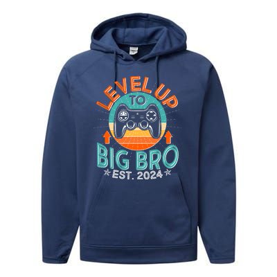 Level Up To Big Bro Est 2024 New Baby Sibling Gamer Performance Fleece Hoodie