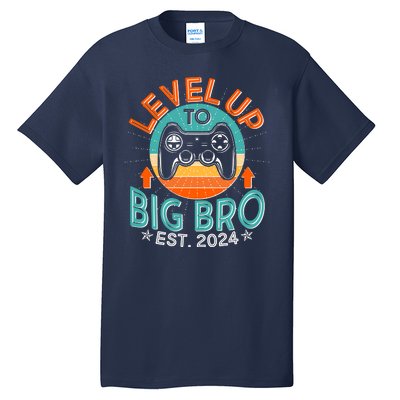 Level Up To Big Bro Est 2024 New Baby Sibling Gamer Tall T-Shirt