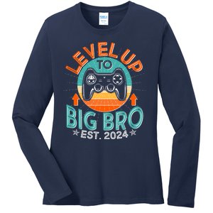 Level Up To Big Bro Est 2024 New Baby Sibling Gamer Ladies Long Sleeve Shirt