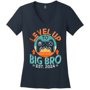 Level Up To Big Bro Est 2024 New Baby Sibling Gamer Women's V-Neck T-Shirt