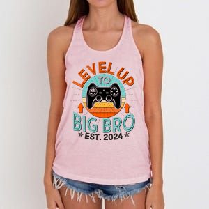 Level Up To Big Bro Est 2024 New Baby Sibling Gamer Women's Knotted Racerback Tank