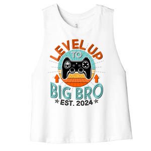 Level Up To Big Bro Est 2024 New Baby Sibling Gamer Women's Racerback Cropped Tank