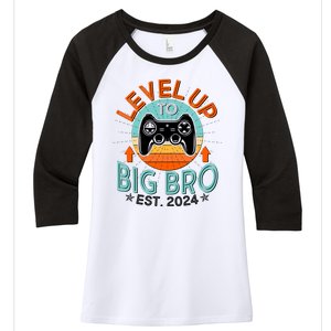 Level Up To Big Bro Est 2024 New Baby Sibling Gamer Women's Tri-Blend 3/4-Sleeve Raglan Shirt