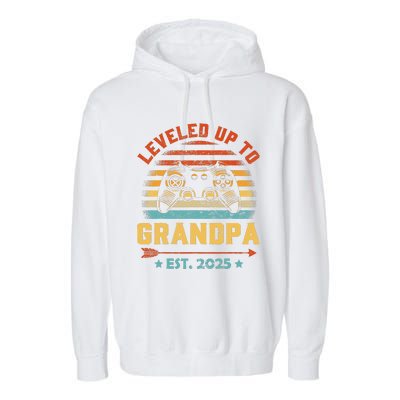 Leveled Up To Grandpa 2025 Gaming Pregnancy Announcement Garment-Dyed Fleece Hoodie