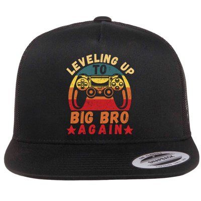 Leveling Up To Big Bro Again Vintage Big Brother Again Gamer Cool Gift Flatbill Hat