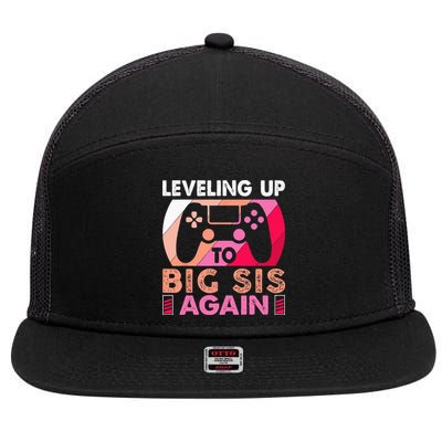 Leveling Up To Big Sis Again Promoted To Big Sister Again 7 Panel Mesh Trucker Snapback Hat