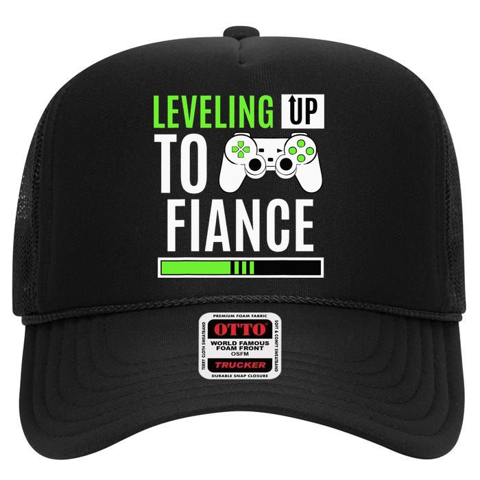 Leveling Up To Fiance Gaming Gender Reveal Announcement High Crown Mesh Back Trucker Hat