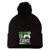 Leveling Up To Fiance Gaming Gender Reveal Announcement Pom Pom 12in Knit Beanie