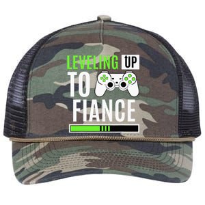 Leveling Up To Fiance Gaming Gender Reveal Announcement Retro Rope Trucker Hat Cap